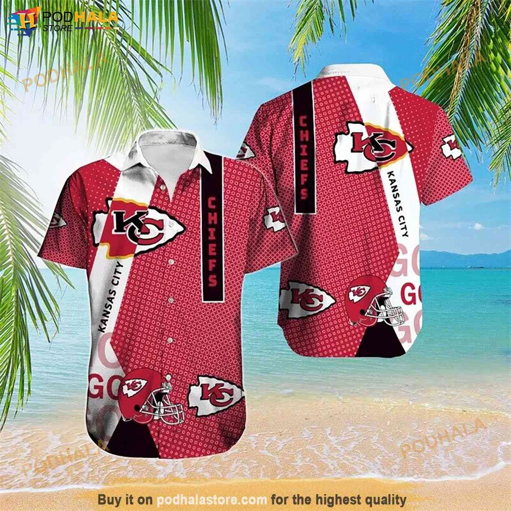 Sporty Kansas City Chiefs Hawaiian Shirt With Vibrant Logo And Football Design