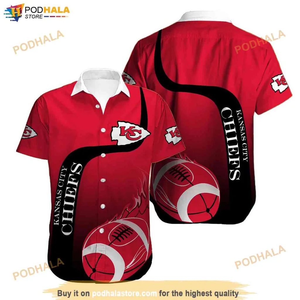 Sporty Kansas City Chiefs Shirt, Vibrant Red Design With Footballs And Kc Logo