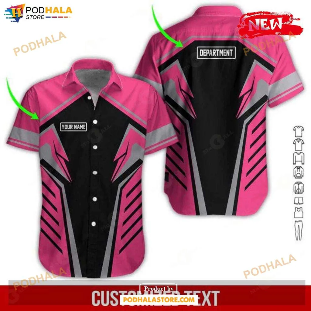Sporty Machinery Lover Hawaiian Shirt, Personalized Pink Heavy Equipment Design