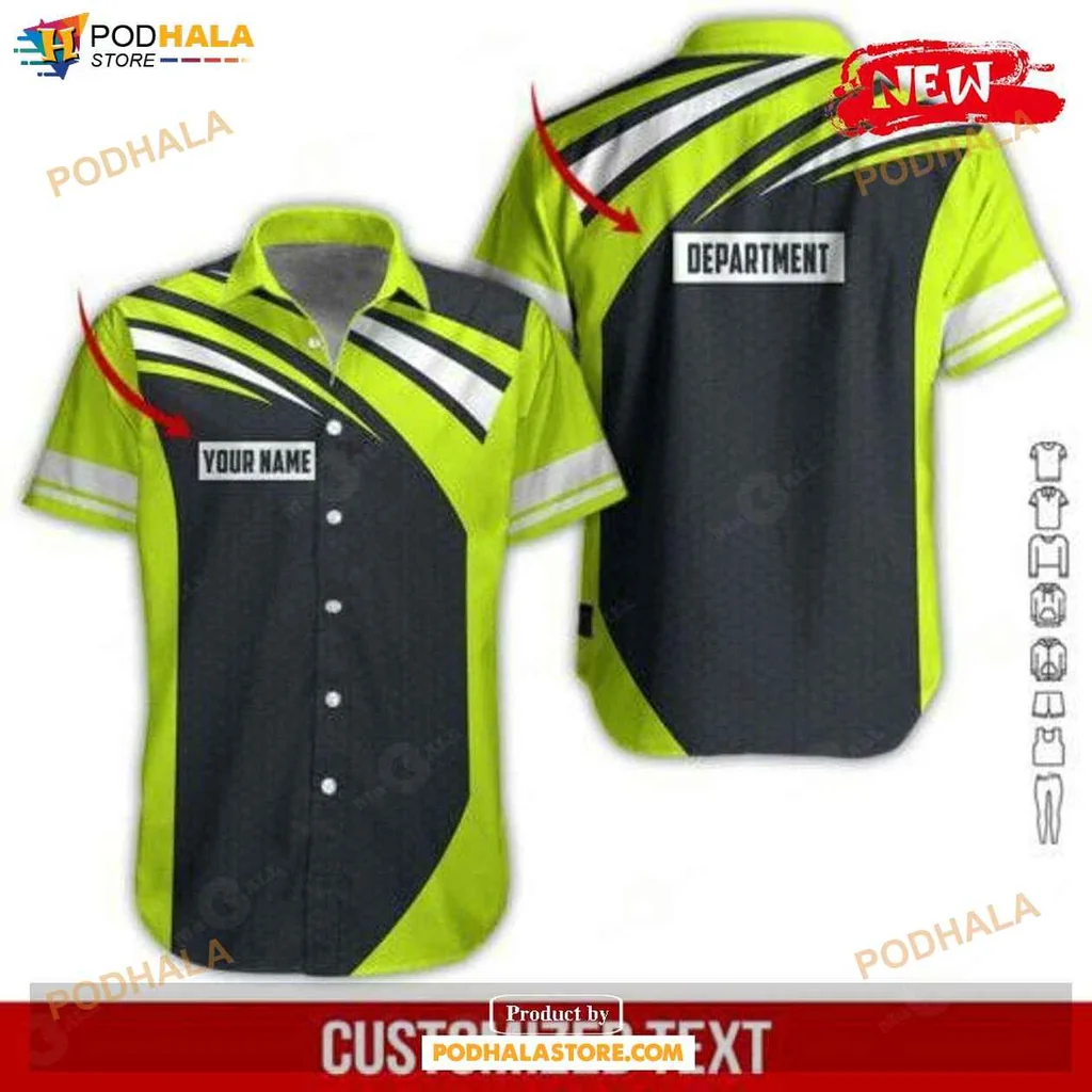Sporty Pattern Workwear Hawaiian Shirt, Personalized Name Green Design For Summer