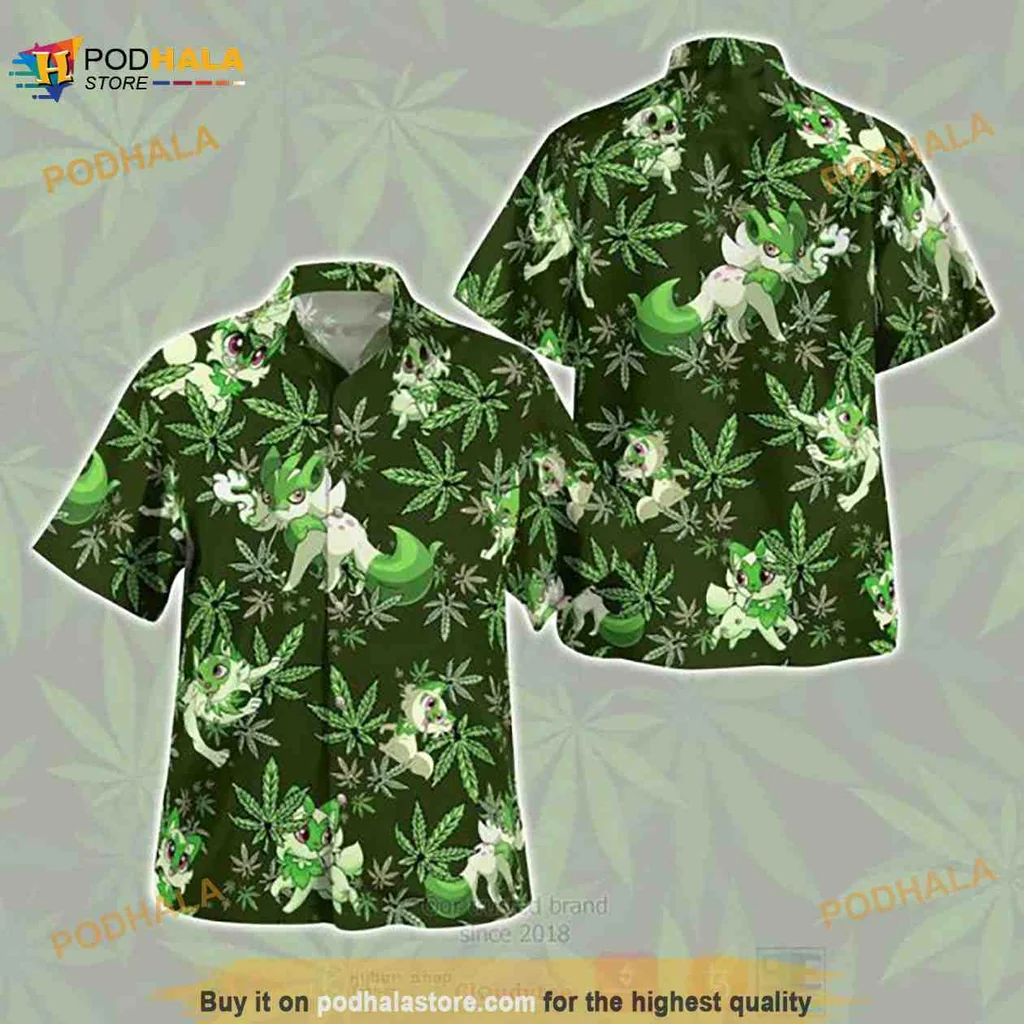 Sprigatito Cannabis Aloha Shirt With Playful Design