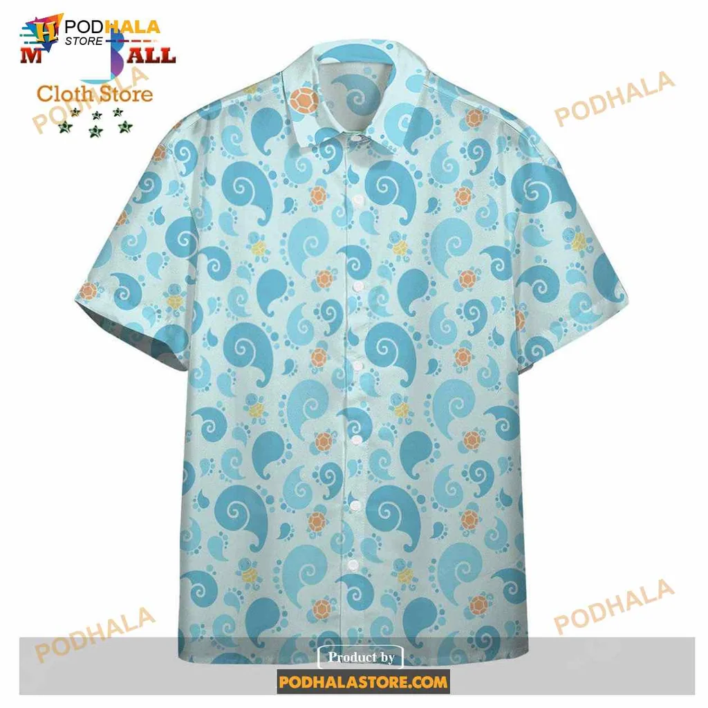 Squirtle Cute Hawaiian Shirt With Playful Blue Water Motifs