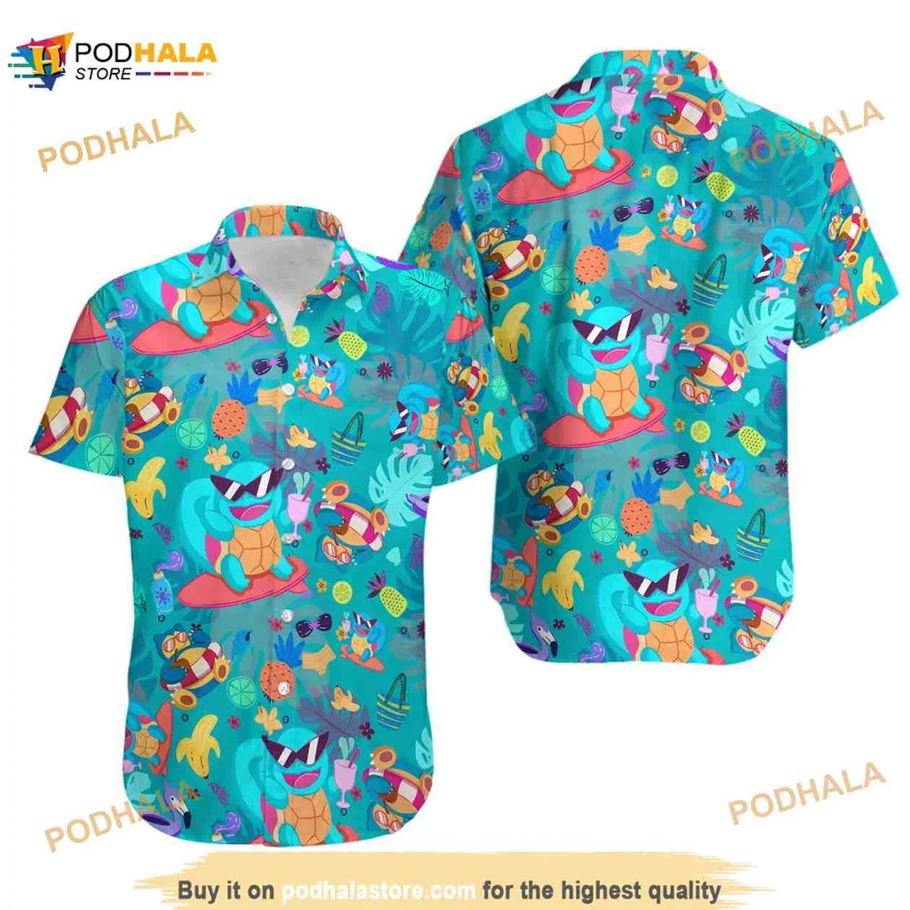 Squirtle Summer Pattern Hawaiian Shirt With Tropical Beach Vibe