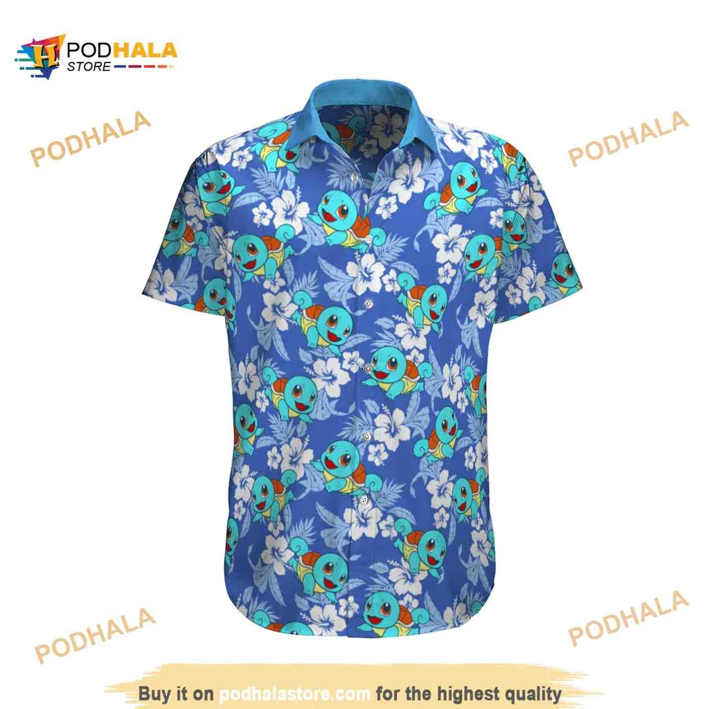 Squirtle Tropical Beach Hawaiian Shirt Featuring Playful Pokémon Design