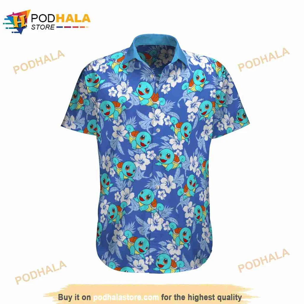 Squirtle Tropical Hawaiian Shirt With Hibiscus Flowers And Playful Design