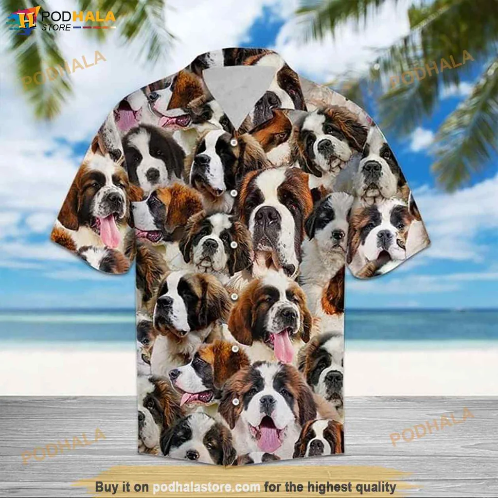 St Bernard Dog Hawaiian Shirt, Playful Design With Lovable Dog Faces