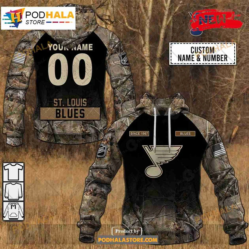 St Louis Blues Camouflage Hoodie With Customizable Name And Number