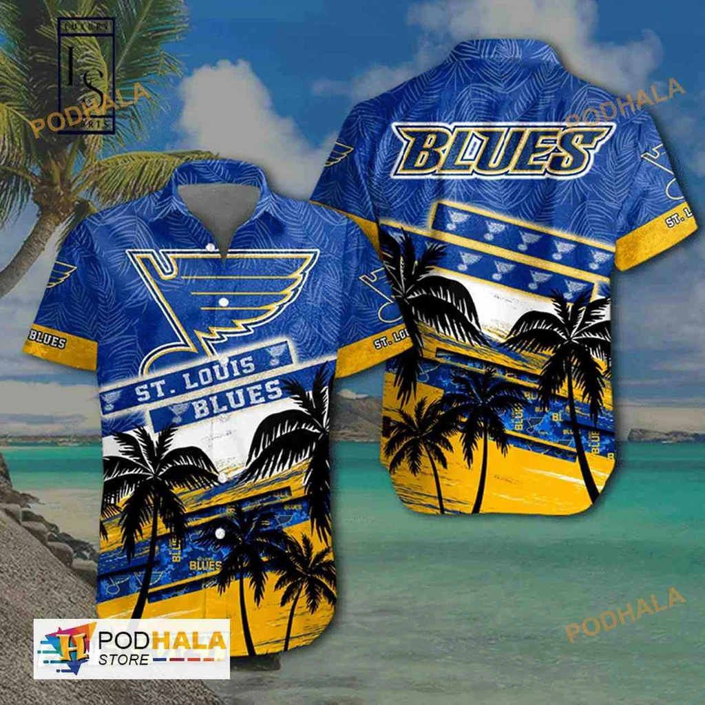 St Louis Blues Hawaiian Shirt With Tropical Design And Team Logo