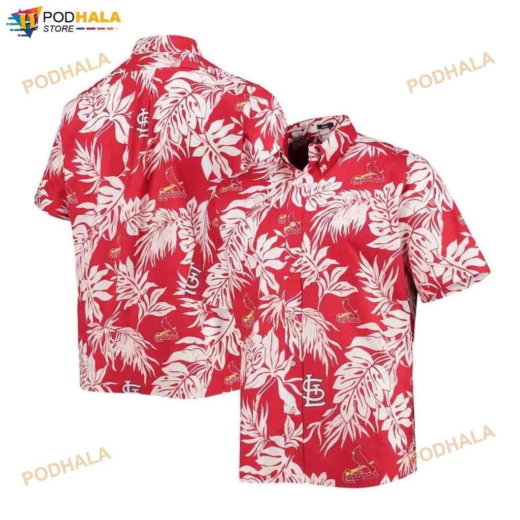 St Louis Cardinals Aloha Shirt, Red Hawaiian Shirt With Tropical Leaves