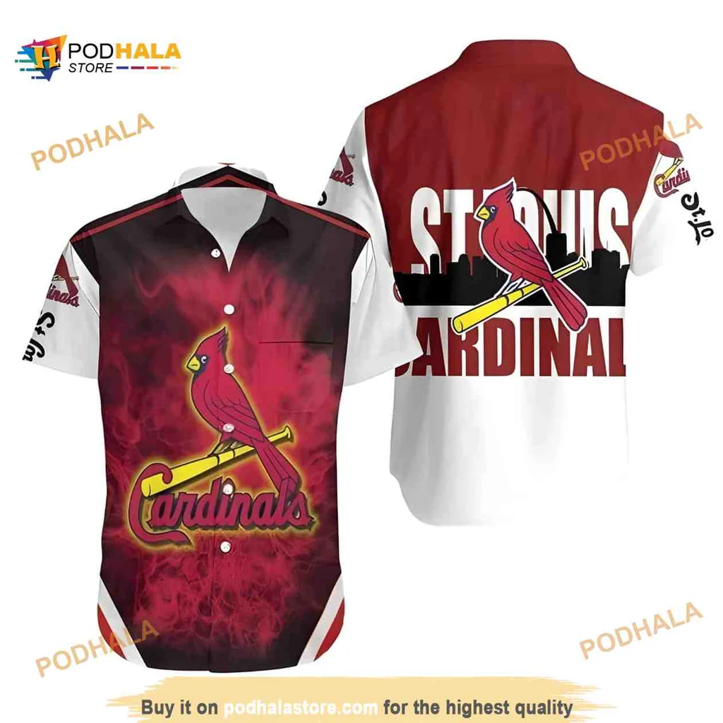 St Louis Cardinals Baseball Aloha Shirt With Cardinal Bird Design