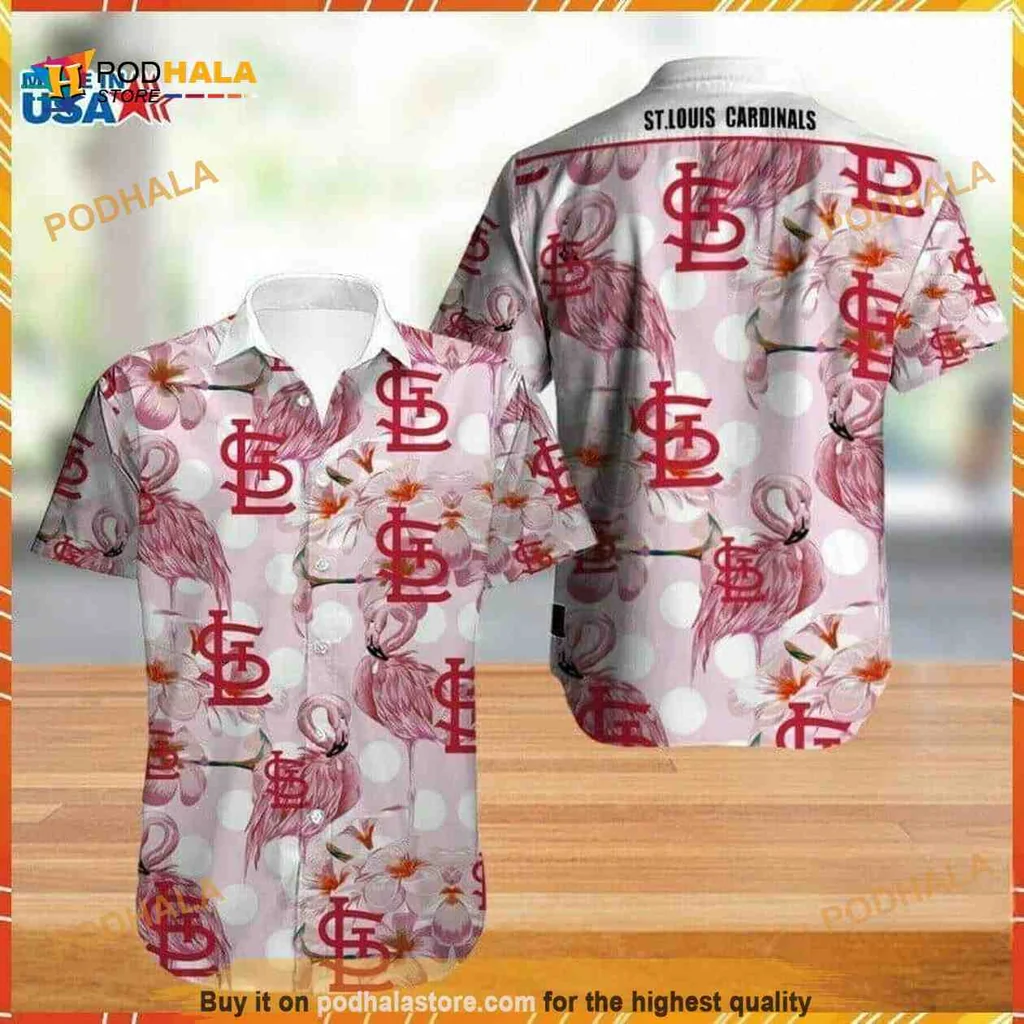 St Louis Cardinals Flamingo Hawaiian Shirt With Tropical Flowers