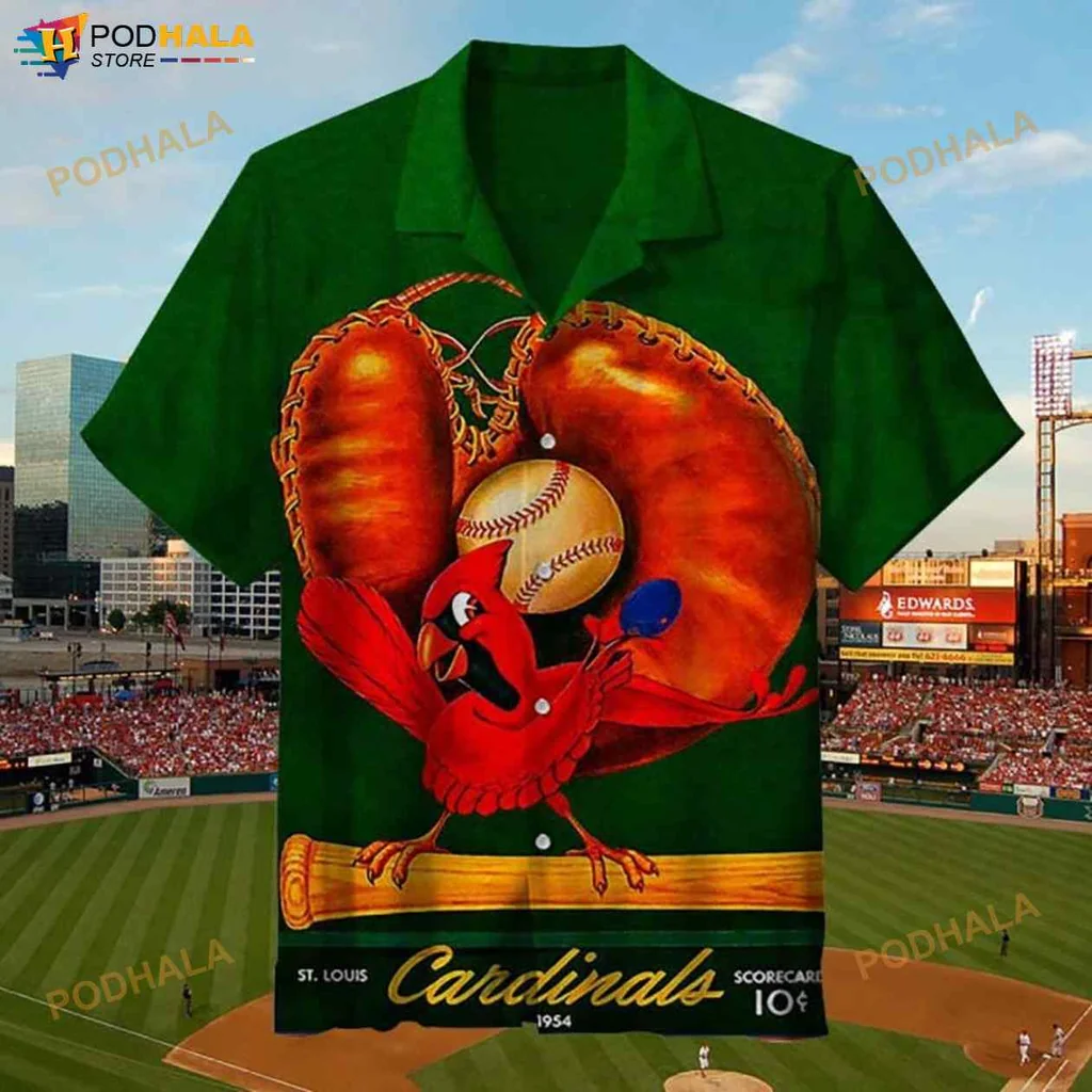 St Louis Cardinals Funny Hawaiian Shirt With Cartoon Cardinal And Baseball