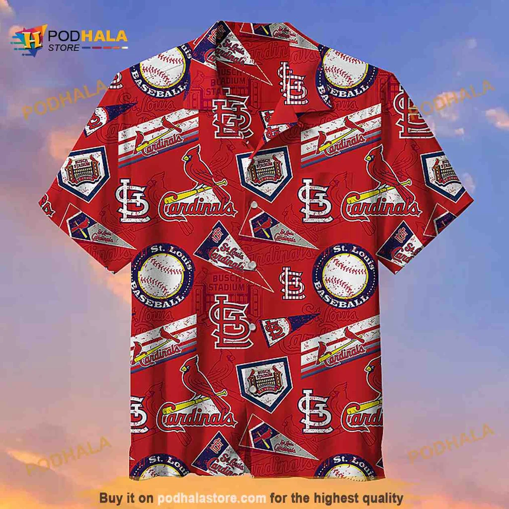 St Louis Cardinals Hawaiian Shirt Featuring Iconic Team Logo And Baseball Motifs