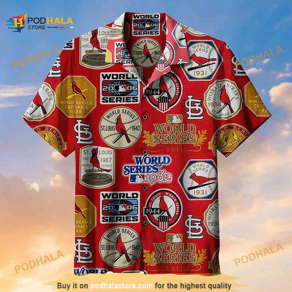 St Louis Cardinals Hawaiian Shirt Featuring World Series Emblems