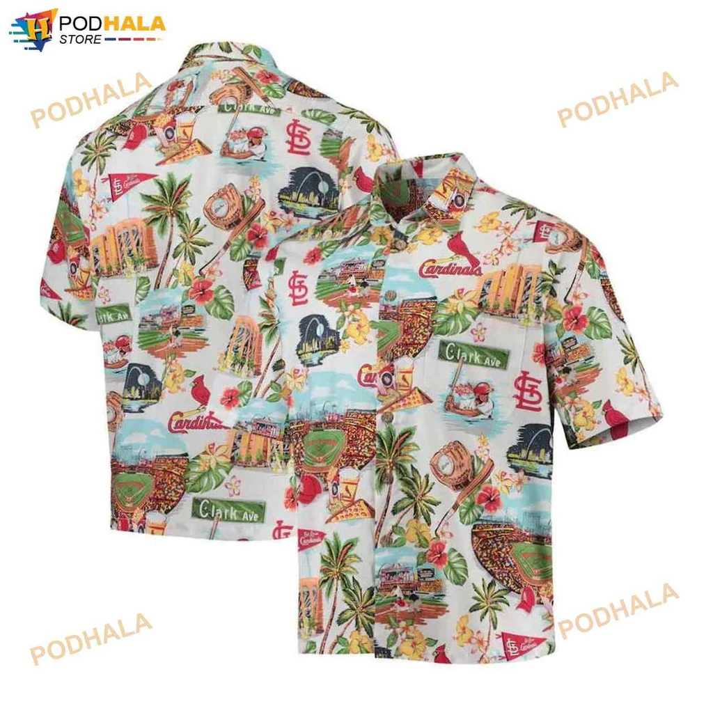 St Louis Cardinals Hawaiian Shirt With Gateway Arch And Baseball Motifs