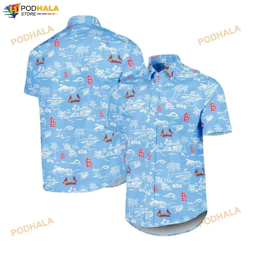 St Louis Cardinals Hawaiian Shirt With Light Blue Tropical Design