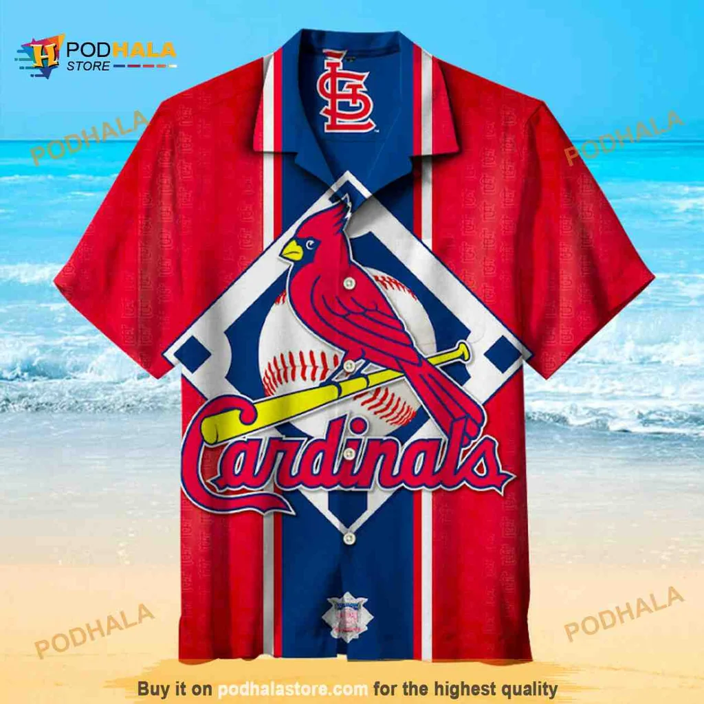 St Louis Cardinals Hawaiian Shirt With Red Cardinal And Baseball Design