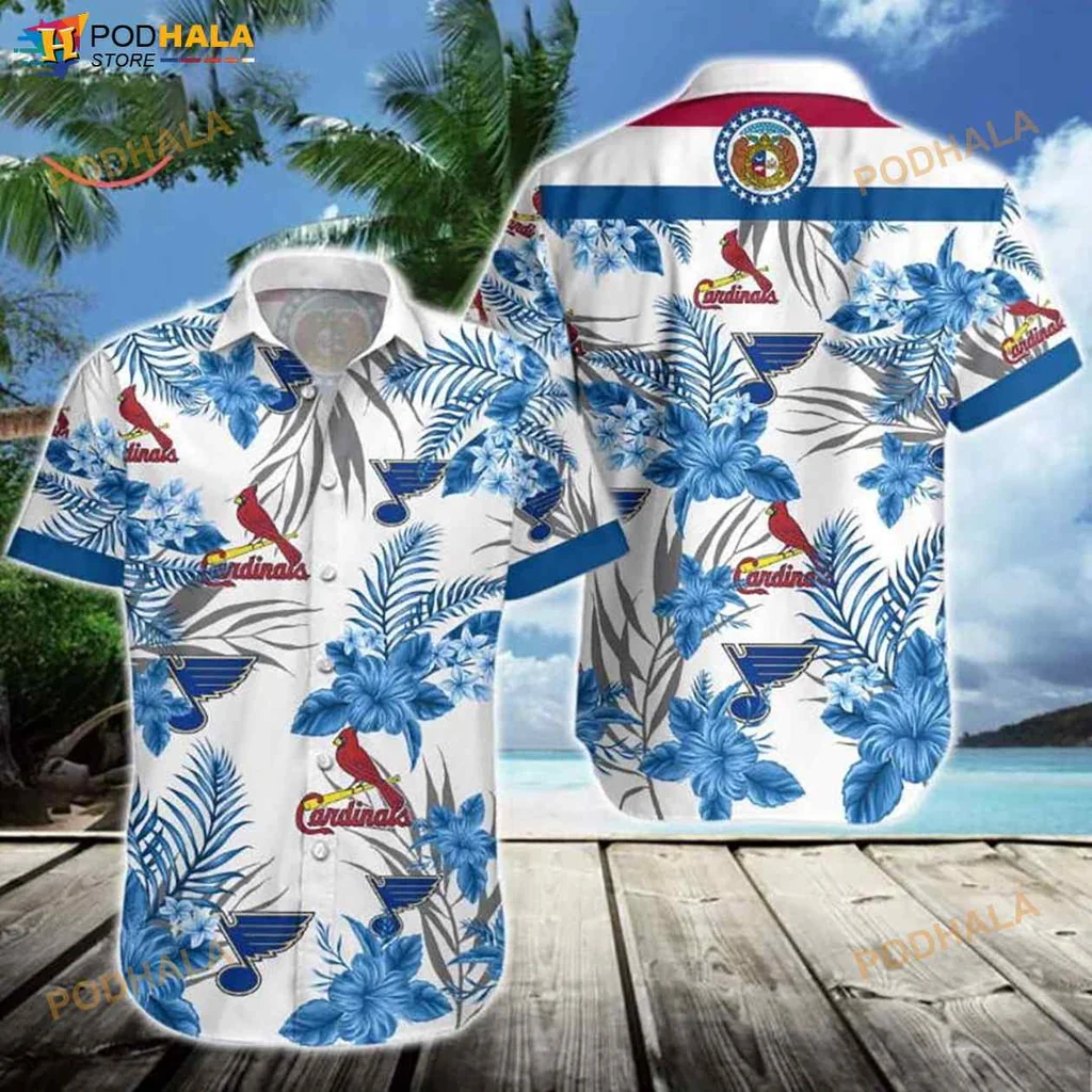 St Louis Cardinals Hawaiian Shirt With Tropical Hibiscus And Palm Leaves
