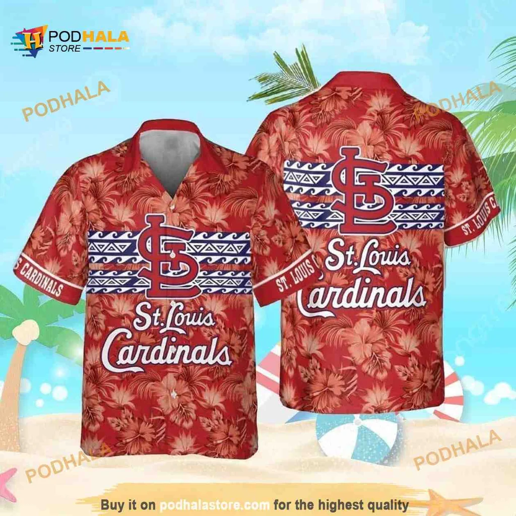 St Louis Cardinals Hibiscus Aloha Shirt With Vibrant Red Background