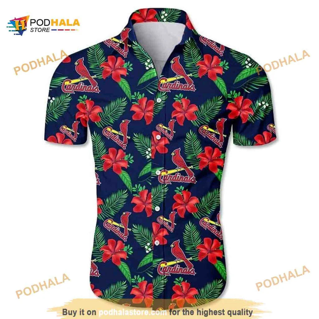 St Louis Cardinals Tropical Aloha Shirt With Hibiscus Flowers