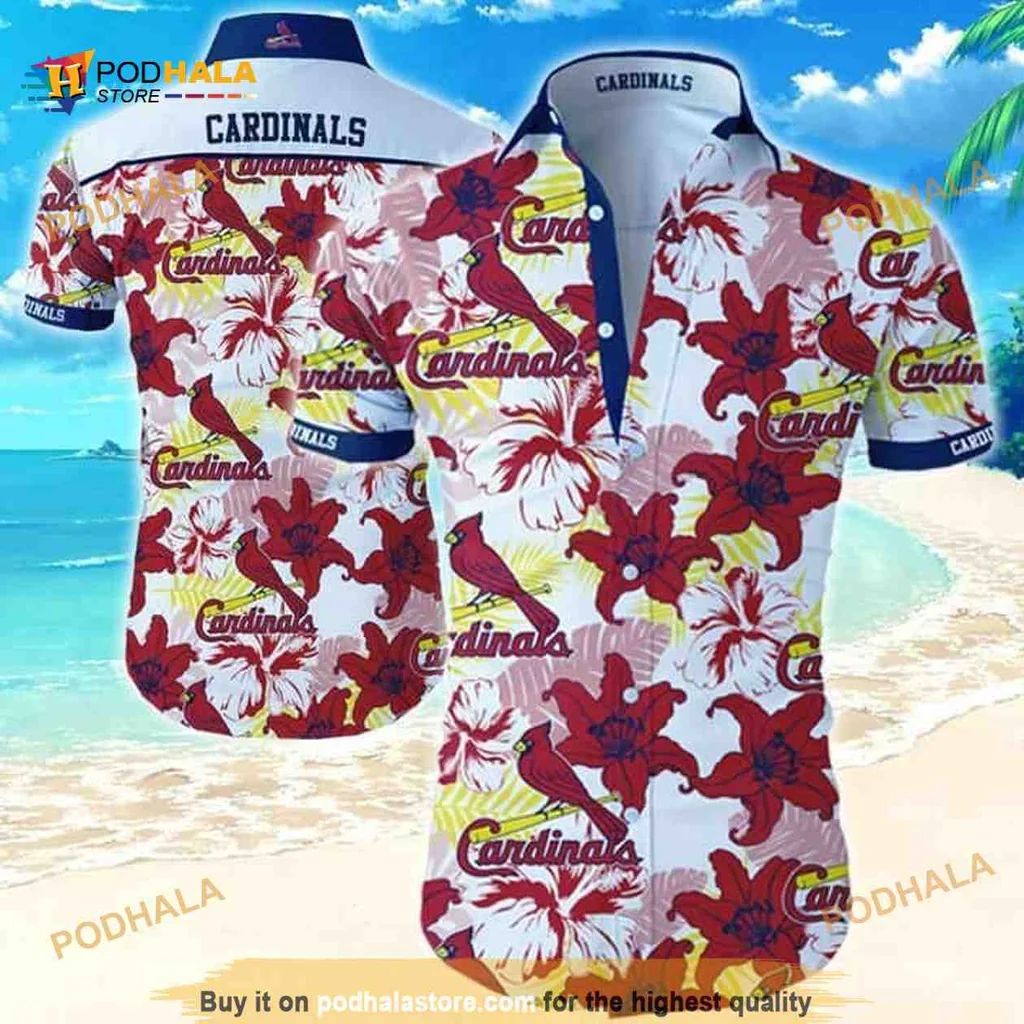 St Louis Cardinals Tropical Aloha Shirt With Hibiscus Flowers
