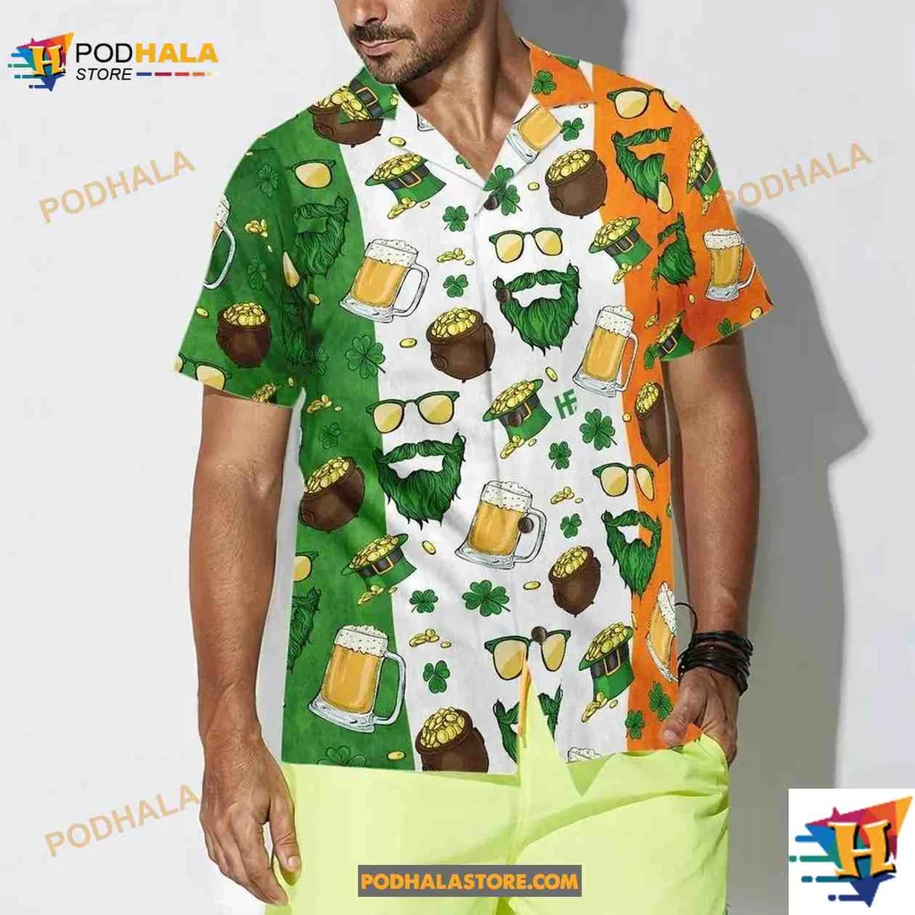 St Patricks Day Bear Short-sleeve button-up shirt With Fun Green Beards And Shamrocks St Patricks Day Bear Short-sleeve button-up shirt With Fun Green Beards And Shamrocks