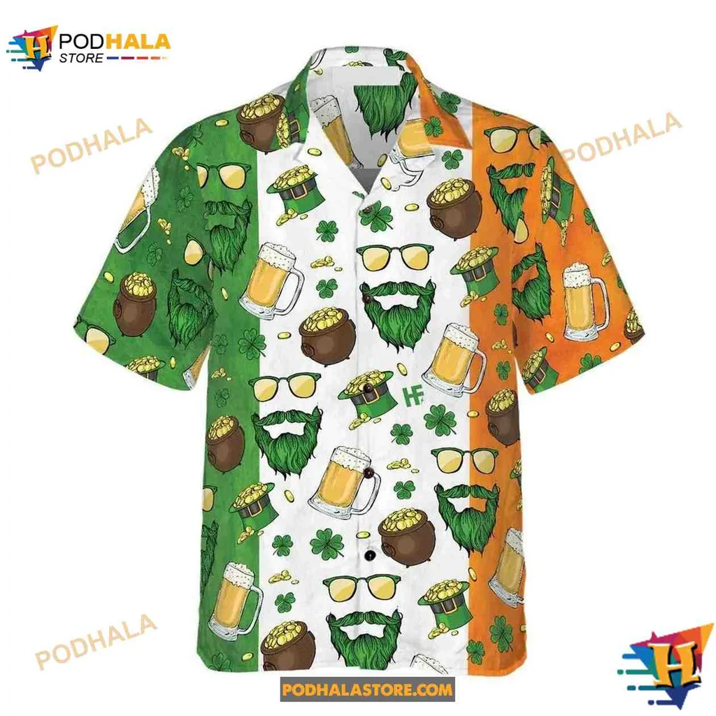 St Patricks Day Bear Hawaiian Shirt With Fun Green Beards And Shamrocks - Product View 5 St Patricks Day Bear Hawaiian Shirt With Fun Green Beards And Shamrocks - Product View 5