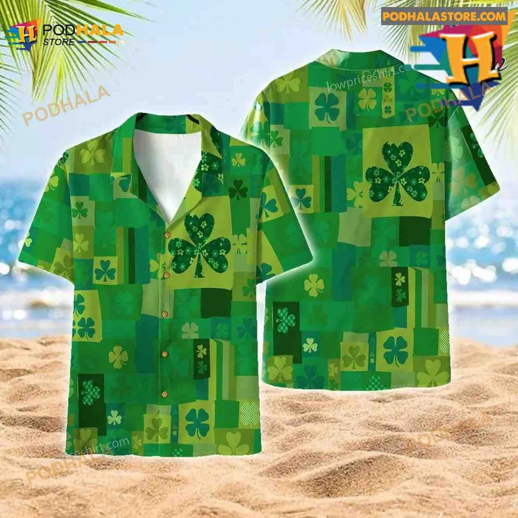 St Patricks Day Shamrock Aloha Shirt With Vibrant Green Design