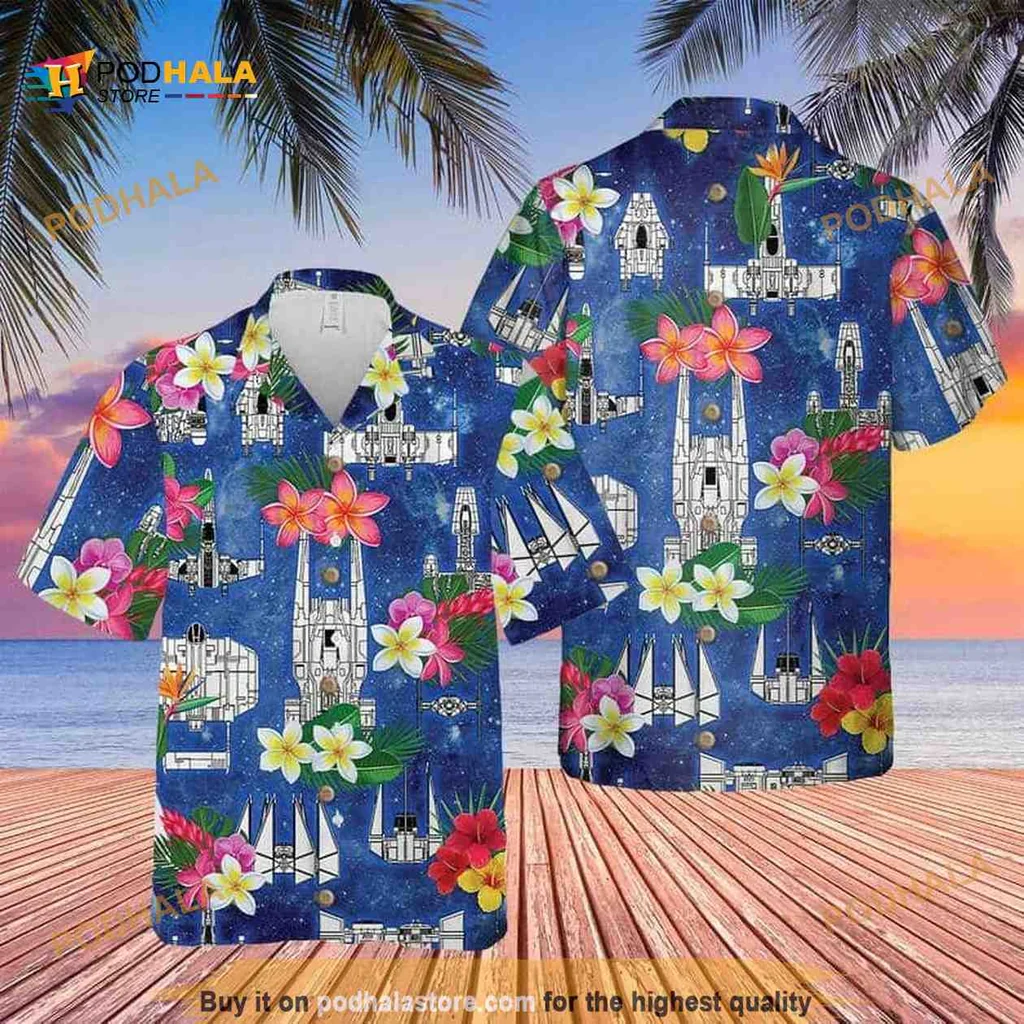 Star Wars Aloha Hawaiian Shirt Featuring Tropical Palm Trees And Hibiscus