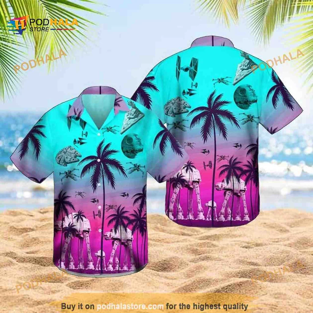 Star Wars Aloha Hawaiian Shirt With Tropical Palm Trees And Iconic Elements