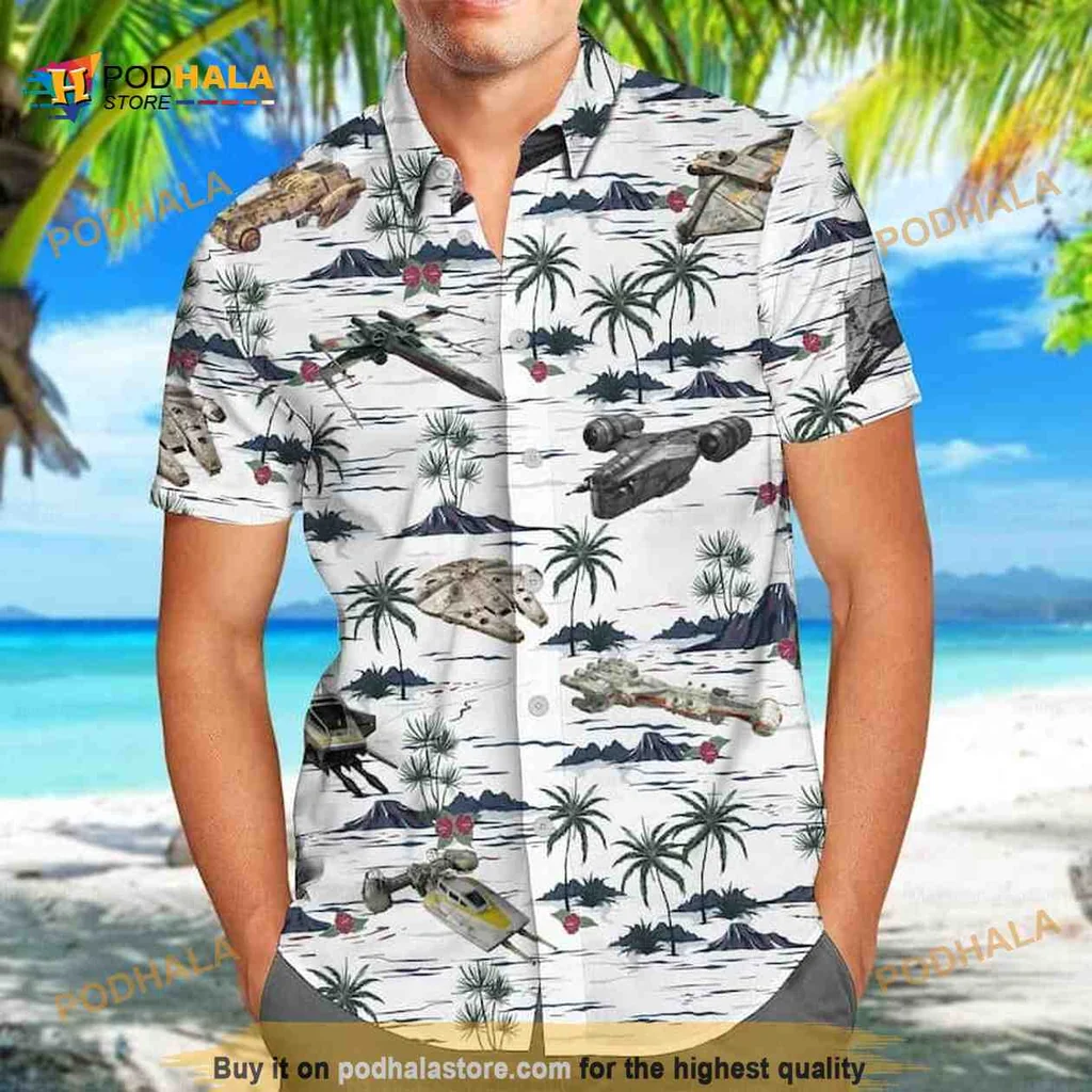 Star Wars Aloha Hawaiian Shirt With Tropical Palm Trees And Spacecraft