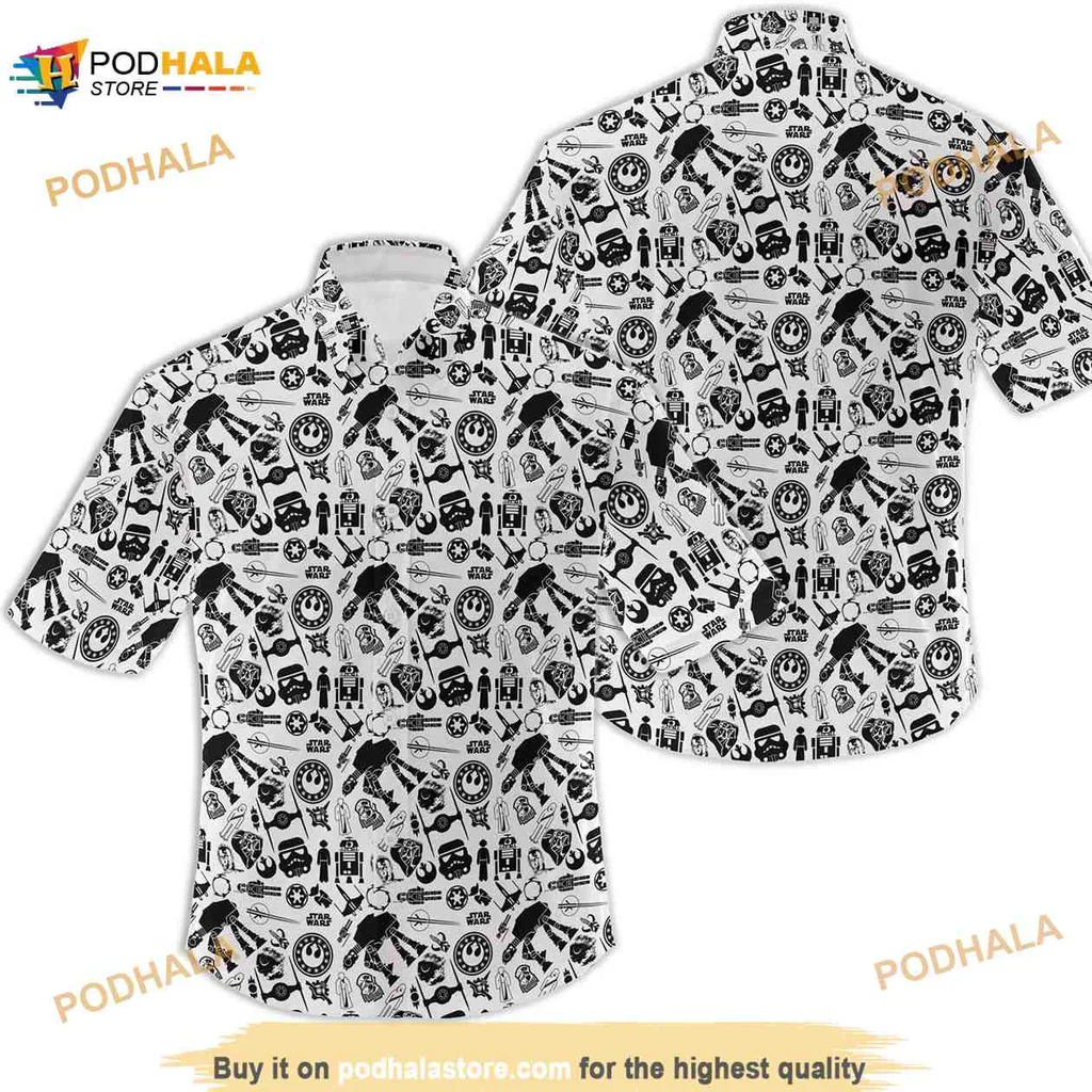 Star Wars Aloha Shirt Featuring Iconic Lightsabers And Starships