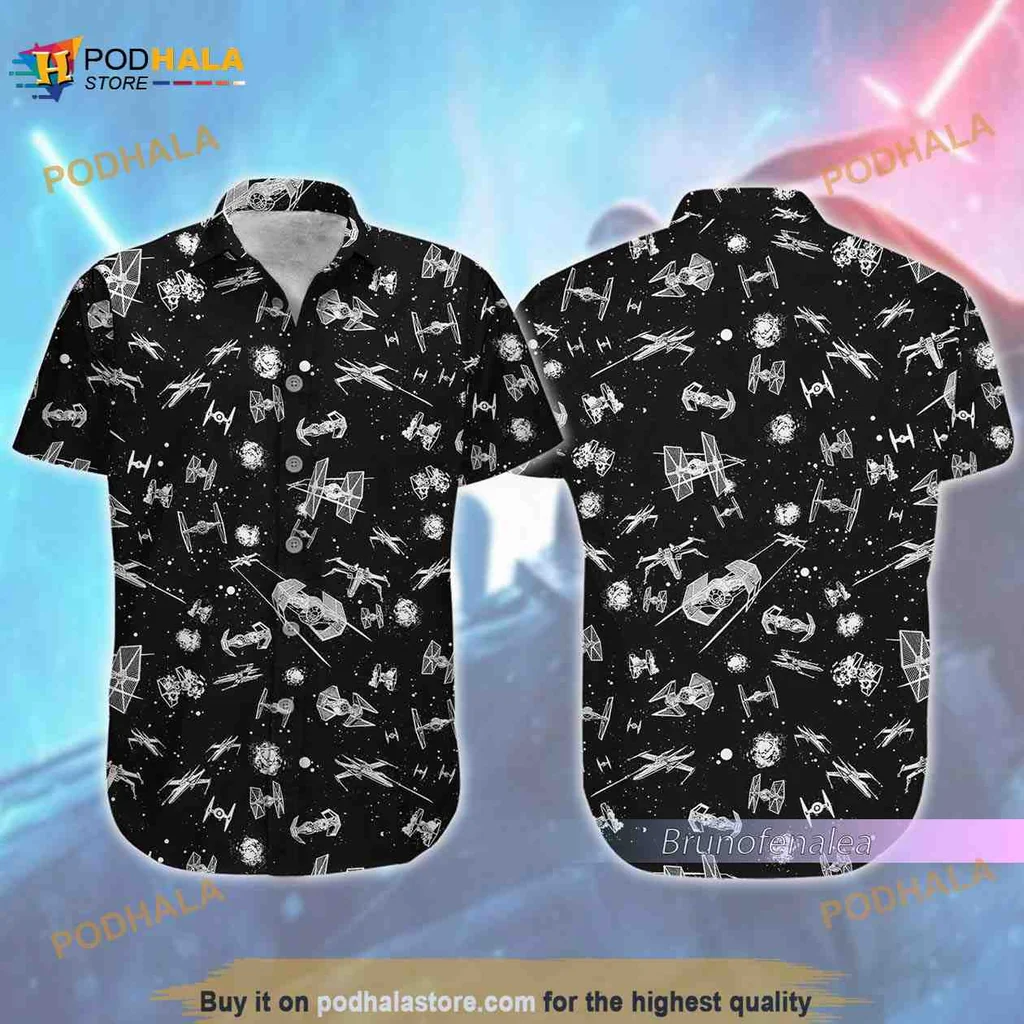 Star Wars Aloha Shirt Featuring Iconic Spacecraft And Adventure