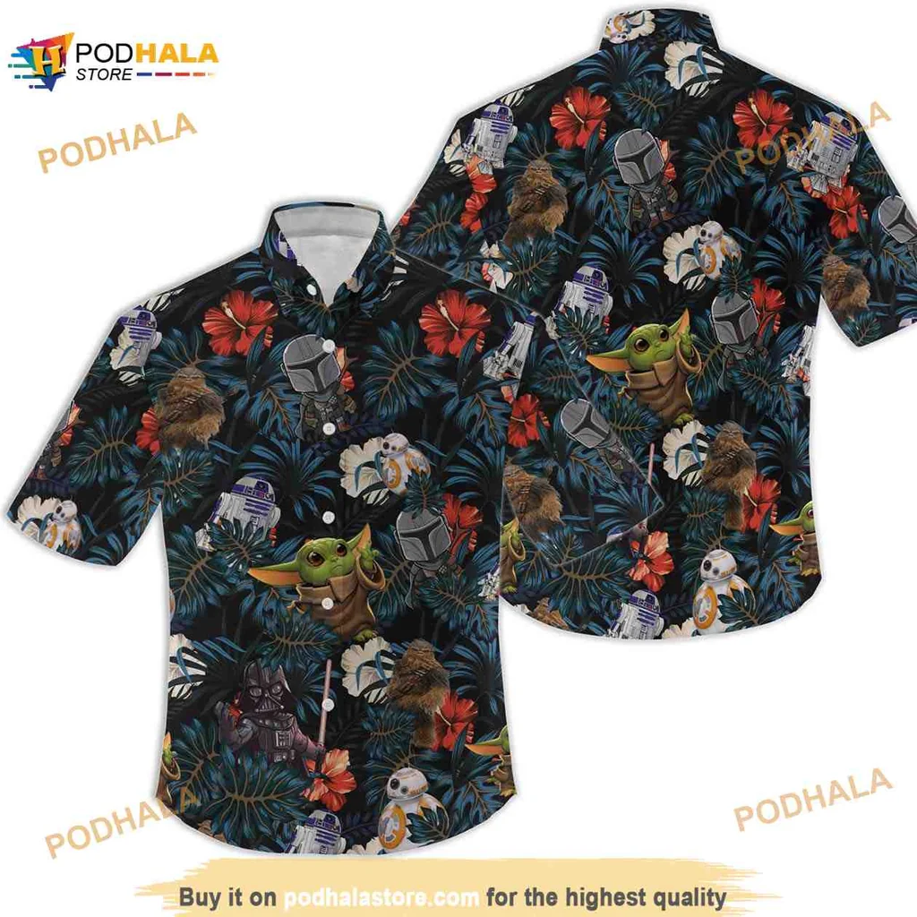 Star Wars Baby Yoda Hawaiian Shirt With Floral Design