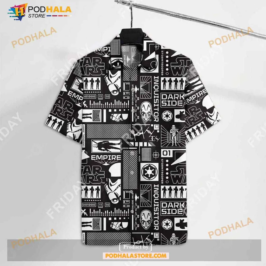 Star Wars Black And White Hawaiian Shirt With Iconic Imagery