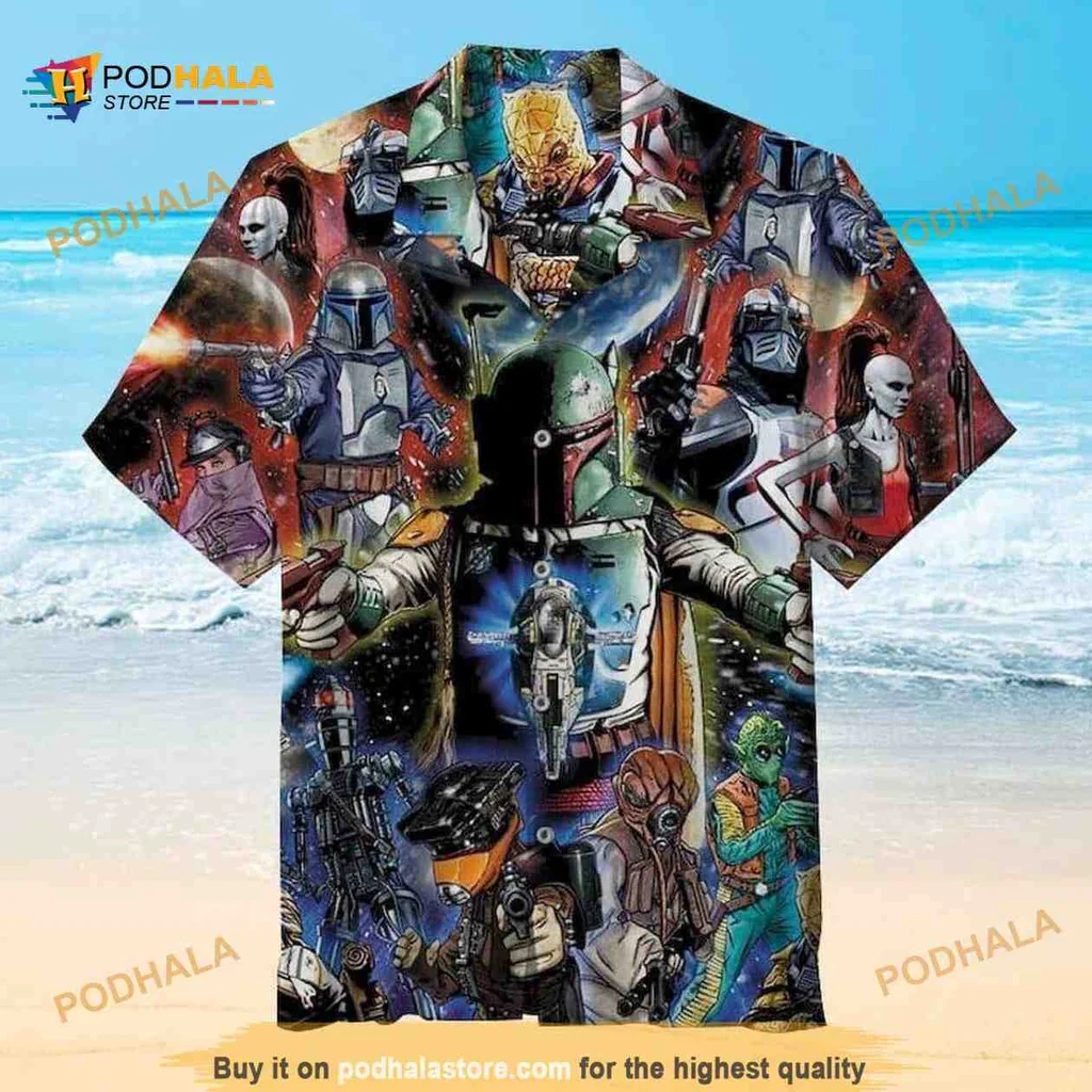 Star Wars Bounty Hunters Hawaiian Shirt Featuring Boba Fett And Friends