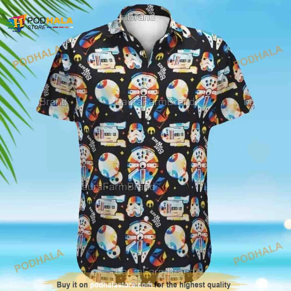 Star Wars Cartoon Aloha Shirt Featuring Iconic Characters And Elements