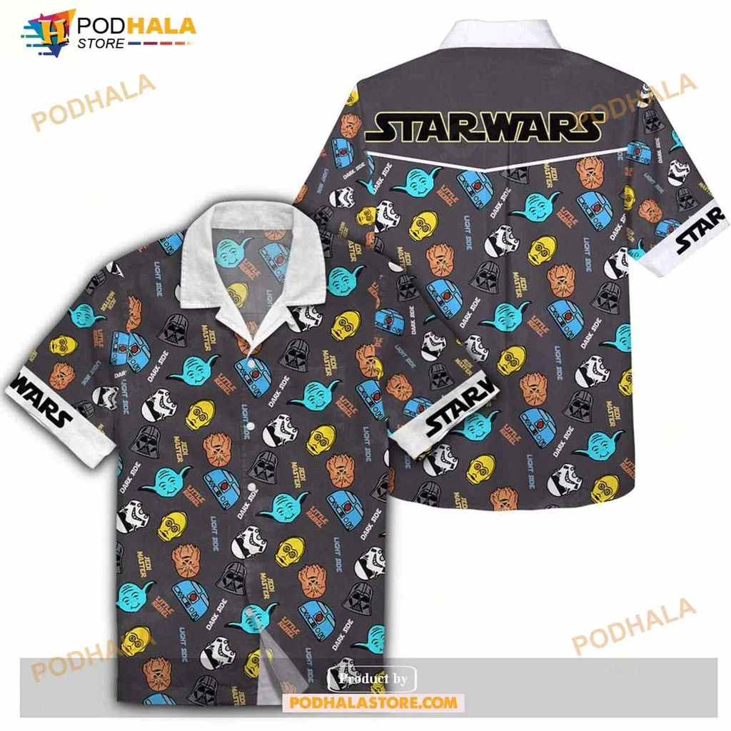 Star Wars Cartoon Hawaiian Shirt Featuring Darth Vader Chewbacca Yoda
