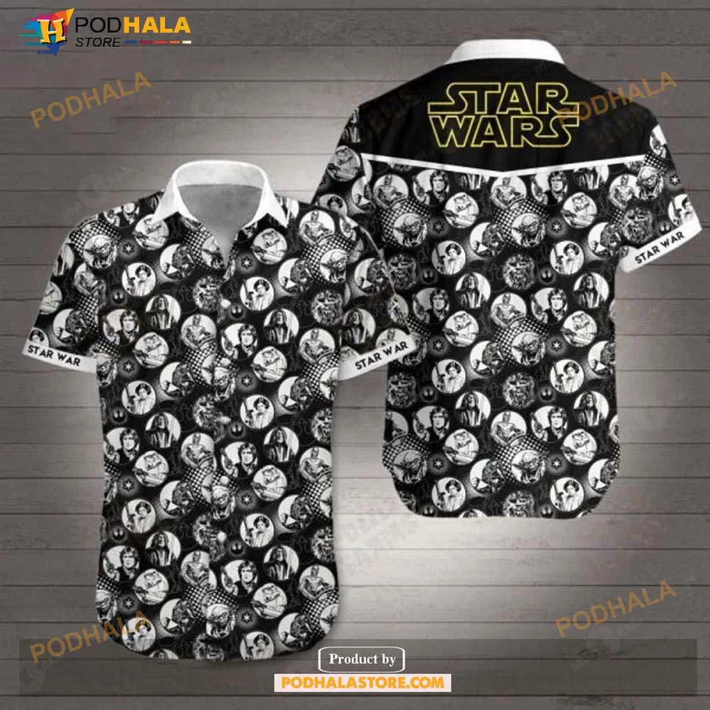 Star Wars Character Hawaiian Shirt, Black And White Collage Design