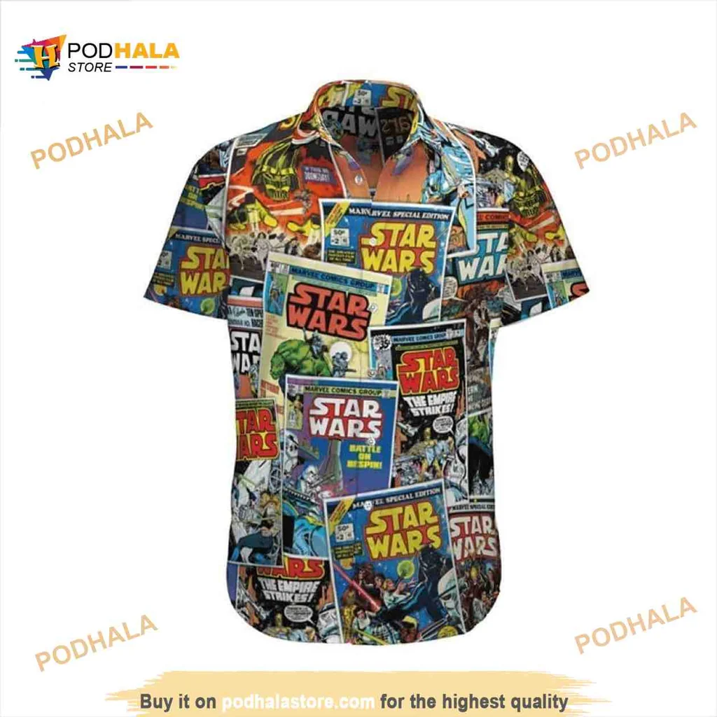 Star Wars Comic Book Hawaiian Shirt Featuring Iconic Characters And Logos