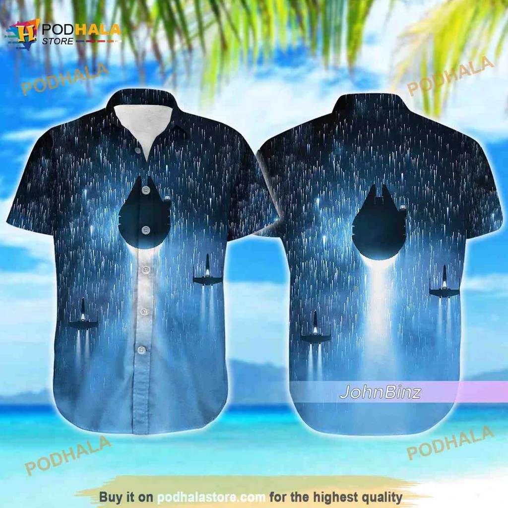 Star Wars Cosmic Hawaiian Shirt With Spaceship And Starry Night Design