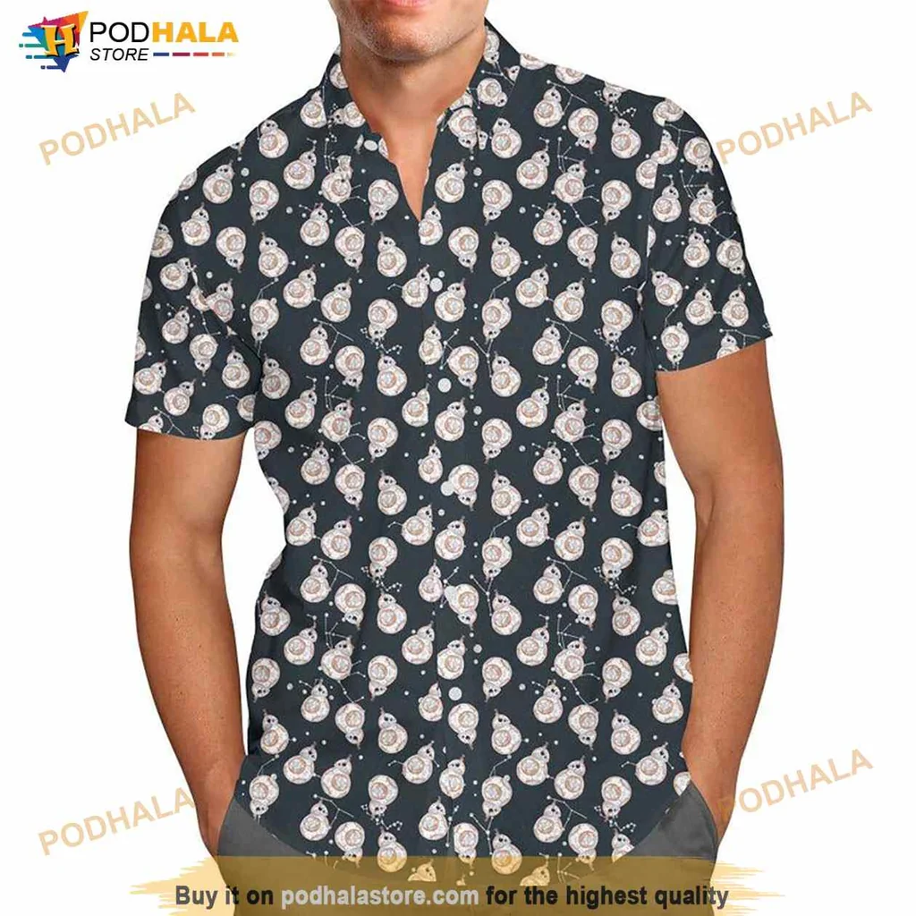 Star Wars Droid Aloha Shirt Featuring Cartoon Bb 8 Design