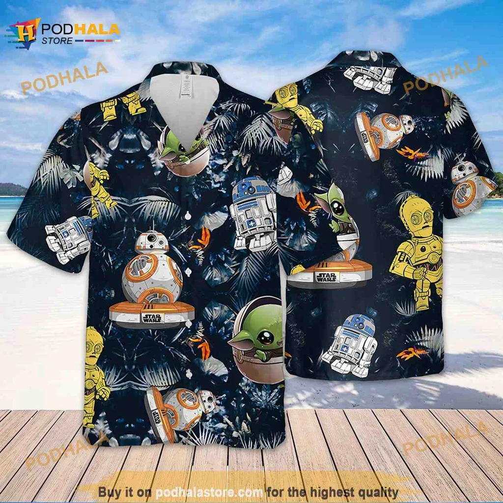 Star Wars Floral Hawaiian Shirt Featuring Yoda And Bb 8