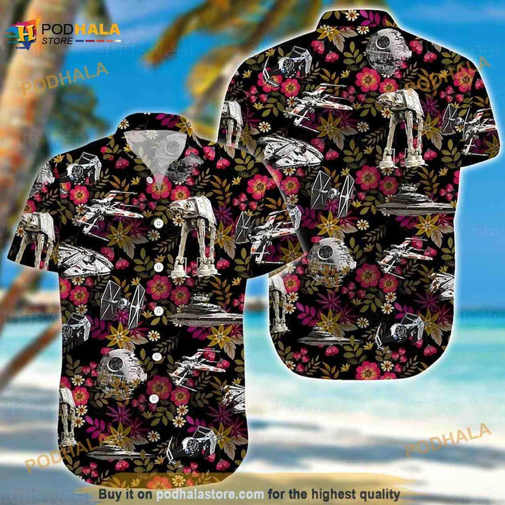 Star Wars Floral Hawaiian Shirt With Iconic Spaceships And Tropical Design