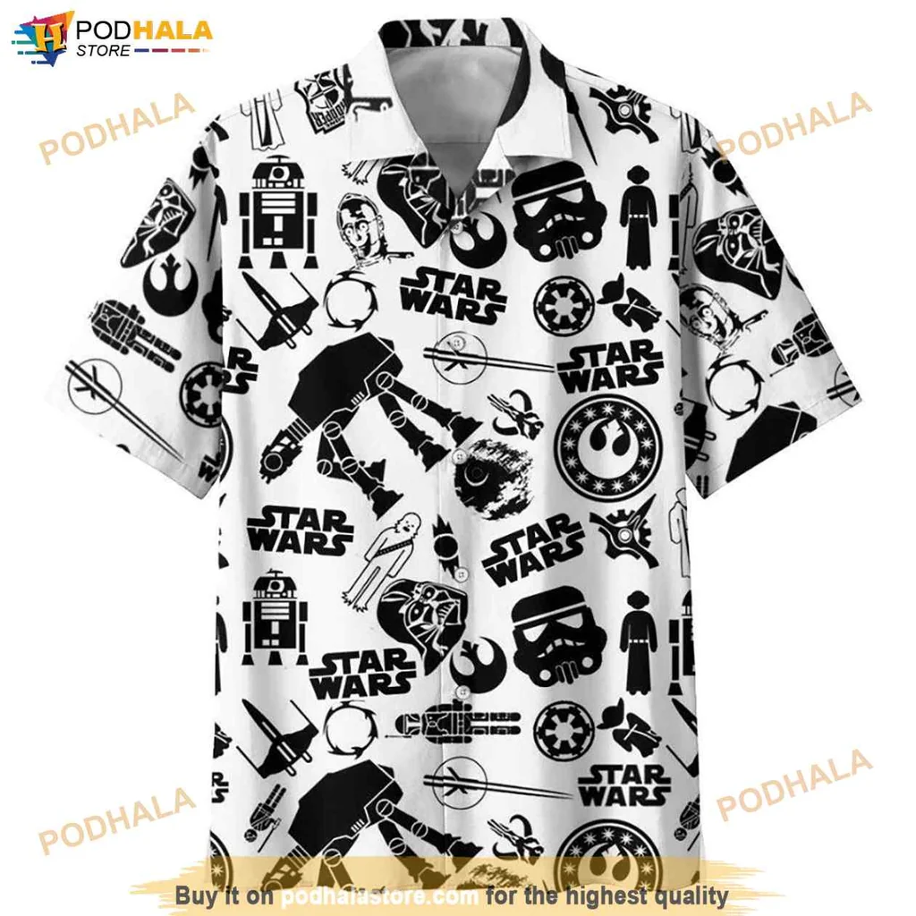 Star Wars Graphic Hawaiian Shirt With Rebel Alliance Logo And Character Silhouettes