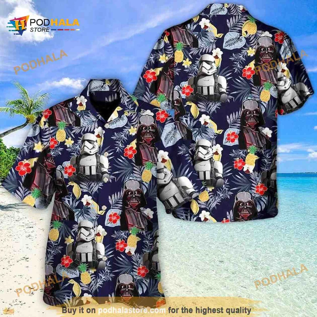 Star Wars Hawaiian Shirt Featuring Darth Vader And Stormtroopers