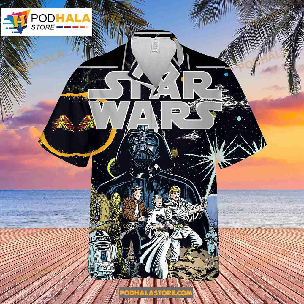 Star Wars Hawaiian Shirt Featuring Iconic Characters And Cosmic Design