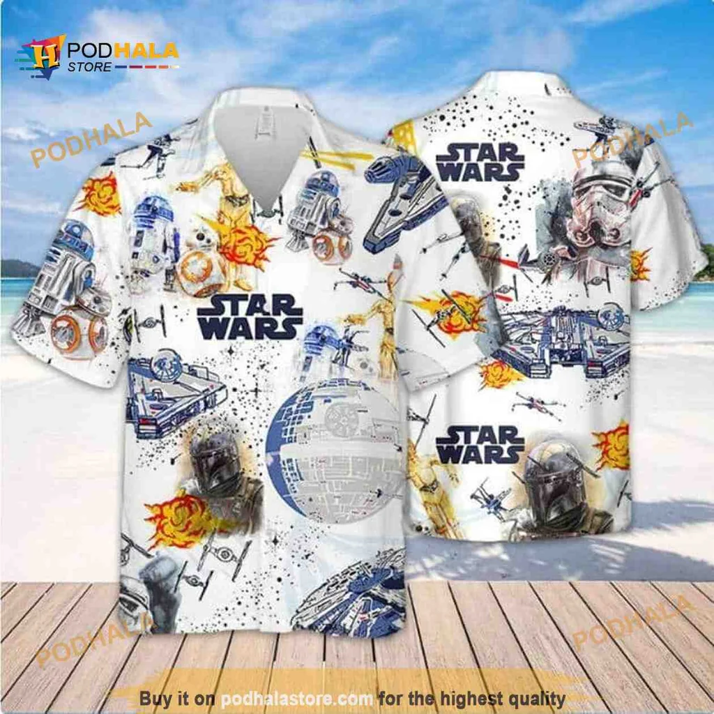 Star Wars Hawaiian Shirt Featuring Iconic Spacecraft And Characters