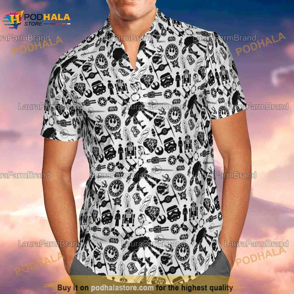 Star Wars Hawaiian Shirt Featuring Stormtroopers And Lightsabers