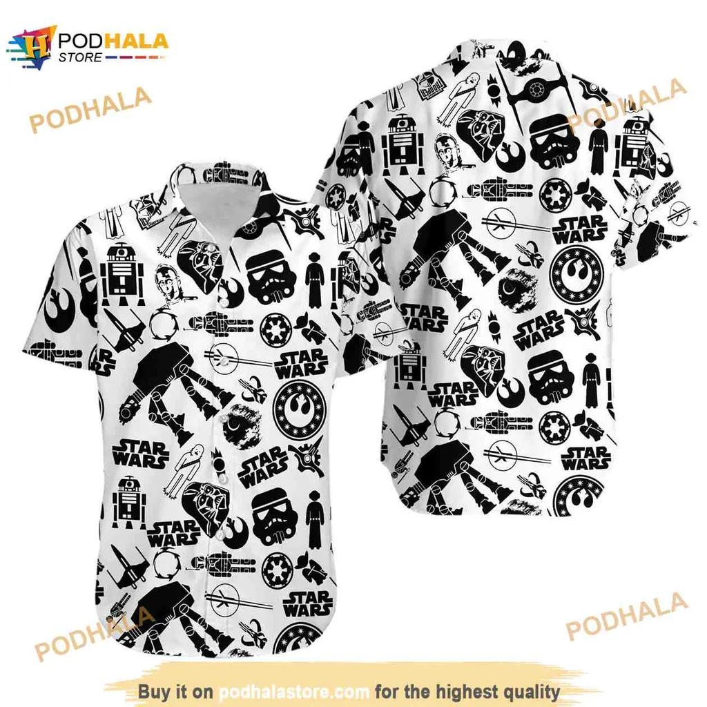 Star Wars Hawaiian Shirt With Iconic Lightsabers And Droids